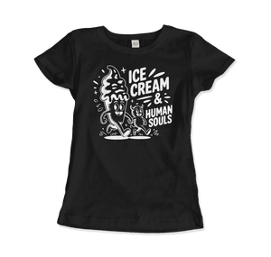 Ice Cream & Human Souls – Vintage Cartoon Horror T-Shirt - Women (Fitted) / Black / S - T-Shirt