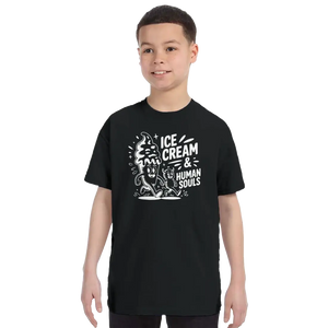 Ice Cream & Human Souls – Vintage Cartoon Horror T-Shirt - Youth / Black / S - T-Shirt