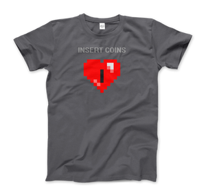 Insert Coins 8-BIT Heart T-Shirt - Men (Unisex) / Charcoal / S - T-Shirt