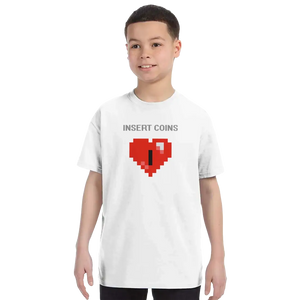 Insert Coins 8-BIT Heart T-Shirt - Youth / White / S - T-Shirt