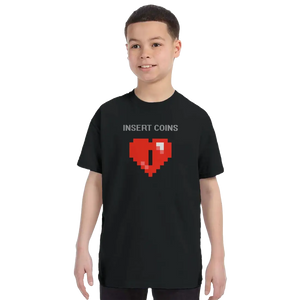 Insert Coins 8-BIT Heart T-Shirt - Youth / Black / S - T-Shirt