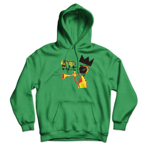 Jean-Michel Basquiat Trumpet 1984 Artwork Unisex Hoodie - Irish Green / S - Hoodie