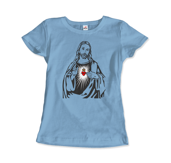 Jesus Christ Minimalist Design with Sacred Heart T-Shirt - Women (Fitted) / Light Blue / S - T-Shirt