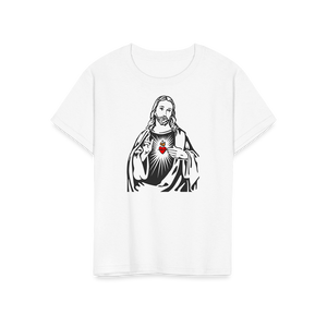 Jesus Christ Minimalist Design with Sacred Heart T-Shirt - Youth / White / S - T-Shirt