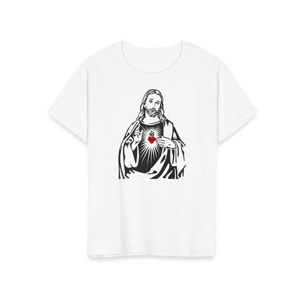 Jesus Christ Minimalist Design with Sacred Heart T-Shirt - Youth / White / S - T-Shirt