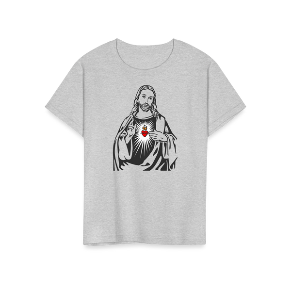 Jesus Christ Minimalist Design with Sacred Heart T-Shirt - Youth / Heather Grey / S - T-Shirt