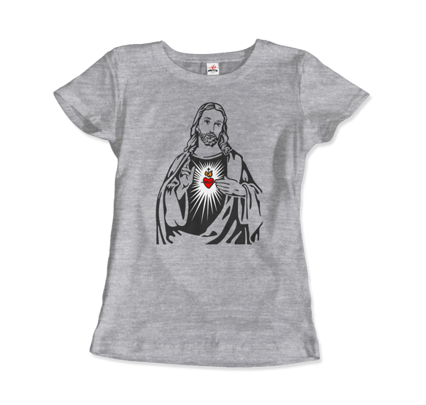 Jesus Christ Minimalist Design with Sacred Heart T-Shirt - Women (Fitted) / Heather Grey / S - T-Shirt