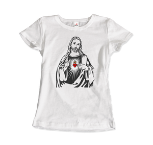 Jesus Christ Minimalist Design with Sacred Heart T-Shirt - Women (Fitted) / White / S - T-Shirt