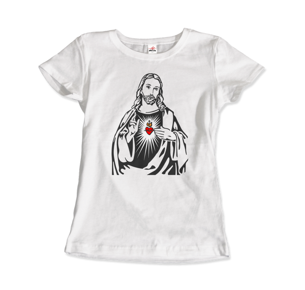 Jesus Christ Minimalist Design with Sacred Heart T-Shirt - Women (Fitted) / White / S - T-Shirt