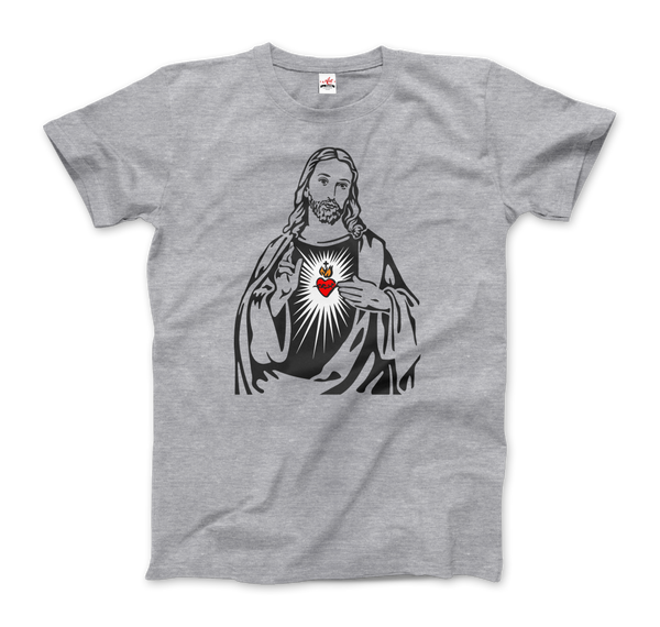 Jesus Christ Minimalist Design with Sacred Heart T-Shirt - Men (Unisex) / Heather Grey / S - T-Shirt
