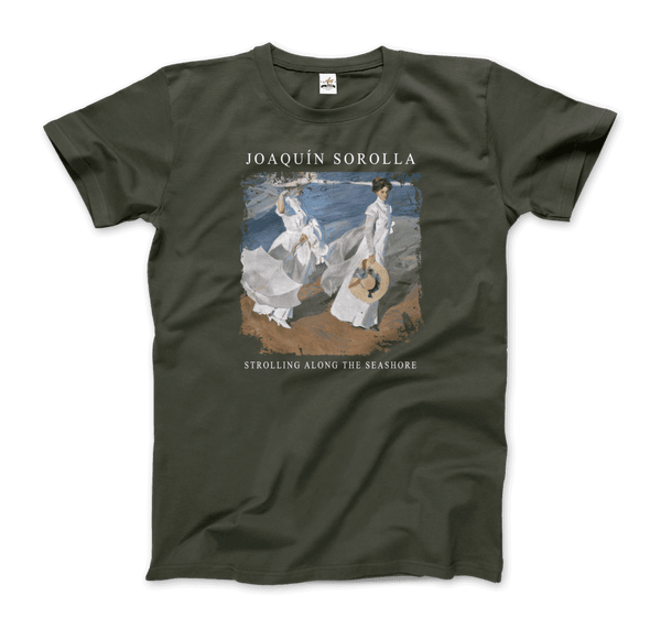 Joaquin Sorolla - Strolling along the Seashore 1909 Artwork T-Shirt - Men / Military Green / S - T-Shirt