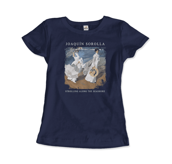 Joaquin Sorolla - Strolling along the Seashore 1909 Artwork T-Shirt - Women / Navy / S - T-Shirt