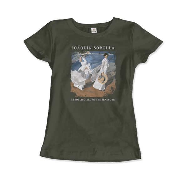 Joaquin Sorolla - Strolling along the Seashore 1909 Artwork T-Shirt - Women / Military Green / S - T-Shirt