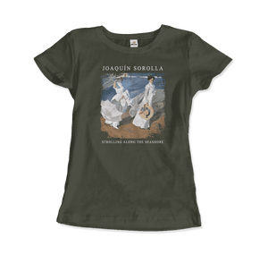 Joaquin Sorolla - Strolling along the Seashore 1909 Artwork T-Shirt - Women / Military Green / S - T-Shirt