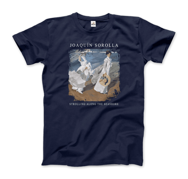 Joaquin Sorolla - Strolling along the Seashore 1909 Artwork T-Shirt - Men / Navy / S - T-Shirt