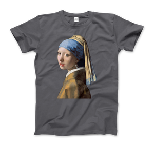 Johannes Vermeer - Girl with a Pearl Earring 1665 Art T-Shirt - Men (Unisex) / Charcoal / S - T-Shirt