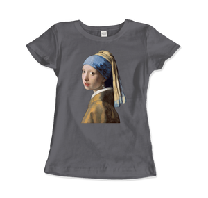 Johannes Vermeer - Girl with a Pearl Earring 1665 Art T-Shirt - Women (Fitted) / Charcoal / S - T-Shirt