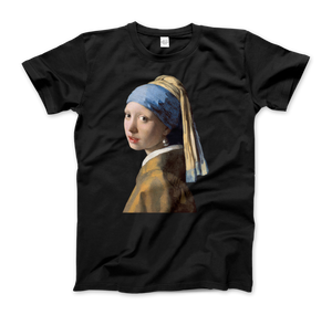 Johannes Vermeer - Girl with a Pearl Earring 1665 Art T-Shirt - Men (Unisex) / Black / S - T-Shirt