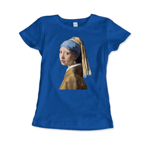 Johannes Vermeer - Girl with a Pearl Earring 1665 Art T-Shirt - Women (Fitted) / Royal Blue / S - T-Shirt