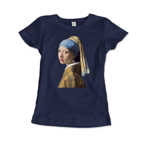 Johannes Vermeer - Girl with a Pearl Earring 1665 Art T-Shirt - Women (Fitted) / Navy / S - T-Shirt