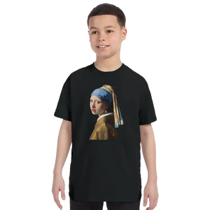 Johannes Vermeer - Girl with a Pearl Earring 1665 Art T-Shirt - Youth / Black / S - T-Shirt