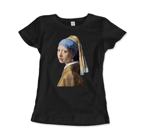 Johannes Vermeer - Girl with a Pearl Earring 1665 Art T-Shirt - Women (Fitted) / Black / S - T-Shirt
