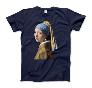 Johannes Vermeer - Girl with a Pearl Earring 1665 Art T-Shirt - Men (Unisex) / Navy / S - T-Shirt