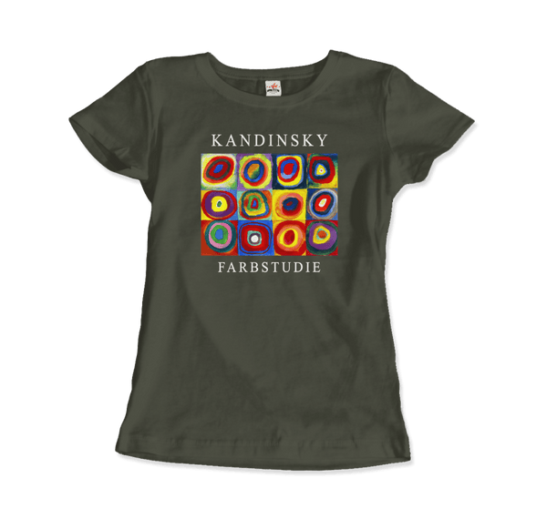 Kandinsky Farbstudie - Color Study Squares with Concentric Circles 1913 Artwork T-Shirt - Women / Military Green / S - T-Shirt