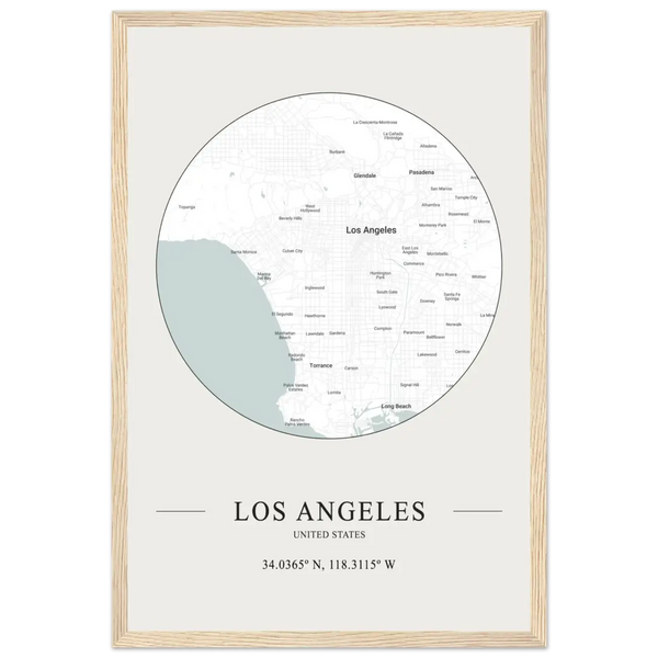 Los Angeles United States - Minimalist Map Poster - Matte / 12 x 18″ (30 x 45cm) / Wood - Poster