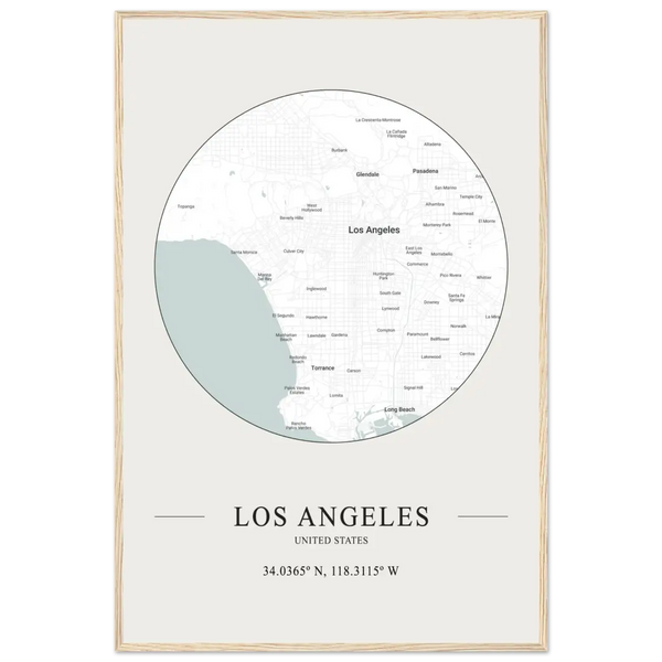 Los Angeles United States - Minimalist Map Poster - Matte / 24 x 36″ (60 x 90cm) / Wood - Poster