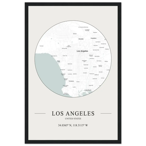 Los Angeles United States - Minimalist Map Poster - Matte / 12 x 18″ (30 x 45cm) / Black - Poster