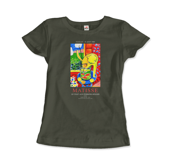 Matisse - Exhibition Le Chat Aux Poissons Rouges (The Cat) Art T-Shirt - Women / Military Green / S - T-Shirt