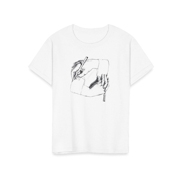 MC Escher Hands Drawing Hands Art T-Shirt - Youth / White / S - T-Shirt