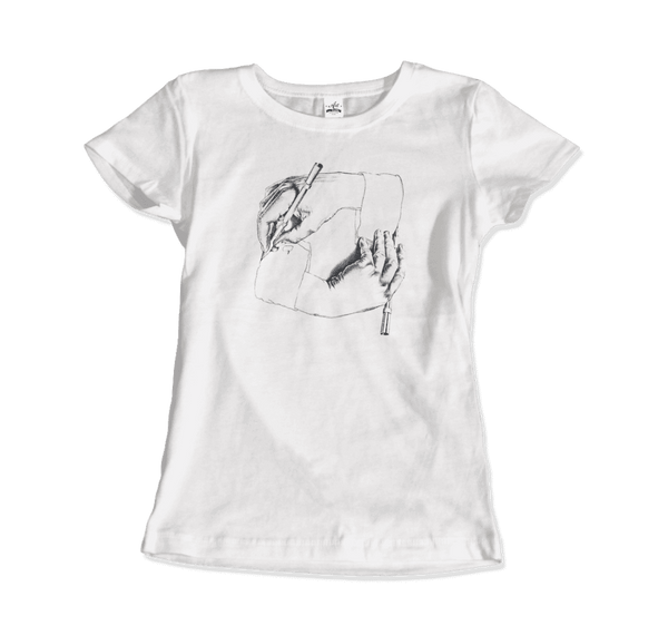 MC Escher Hands Drawing Hands Art T-Shirt - Women / White / S - T-Shirt