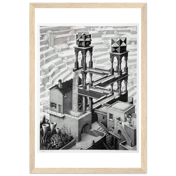 MC Escher Waterfall Art Poster - Matte / 12 x 18″ (30 45cm) Wood
