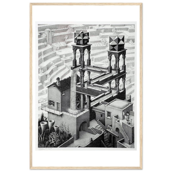 MC Escher Waterfall Art Poster - Matte / 24 x 36″ (60 90cm) Wood
