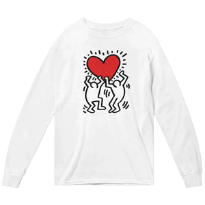 Men Holding Heart Icon Street Art Long Sleeve Shirt - White / Small - Long Sleeve Shirt
