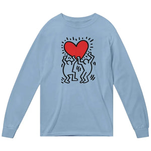 Men Holding Heart Icon Street Art Long Sleeve Shirt - Light Blue / Small - Long Sleeve Shirt