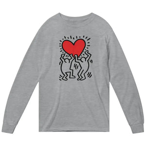 Men Holding Heart Icon Street Art Long Sleeve Shirt - Heather Grey / Small - Long Sleeve Shirt