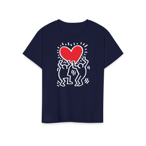 Men Holding Heart Icon Street Art T-Shirt - Youth / Navy / S - T-Shirt