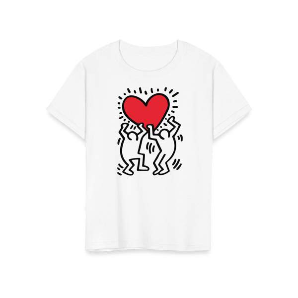 Men Holding Heart Icon Street Art T - Shirt - Youth / White / S - T - Shirt
