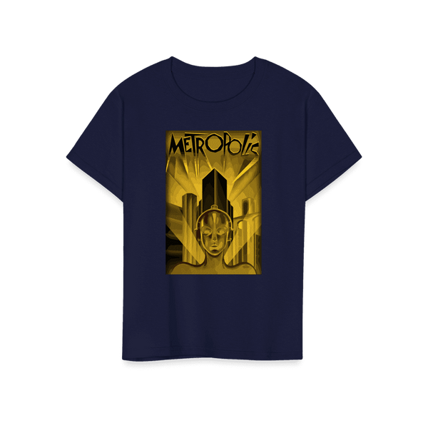 Metropolis - 1927 Movie Poster Reproduction in Oil Paint T-Shirt - Youth / Navy / S - T-Shirt