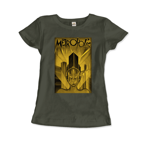 Metropolis - 1927 Movie Poster Reproduction in Oil Paint T-Shirt - Women / Military Green / S - T-Shirt