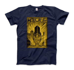Metropolis - 1927 Movie Poster Reproduction in Oil Paint T-Shirt - Men / Navy / S - T-Shirt