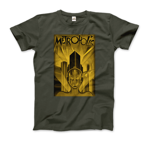 Metropolis - 1927 Movie Poster Reproduction in Oil Paint T-Shirt - Men / Military Green / S - T-Shirt
