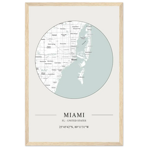 Miami Florida United States - Minimalist Map Poster - Matte / 12 x 18″ (30 x 45cm) / Wood - Poster