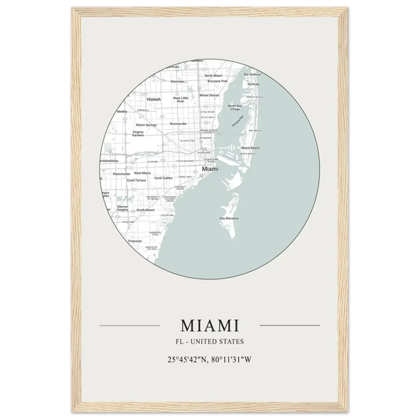 Miami Florida United States - Minimalist Map Poster - Matte / 12 x 18″ (30 x 45cm) / Wood - Poster