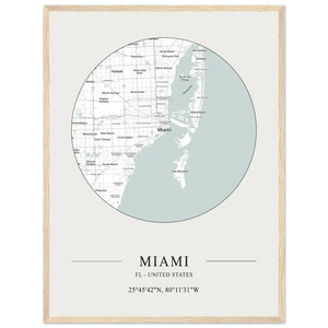 Miami Florida United States - Minimalist Map Poster - Matte / 18 x 24″ (45 x 60cm) / Wood - Poster