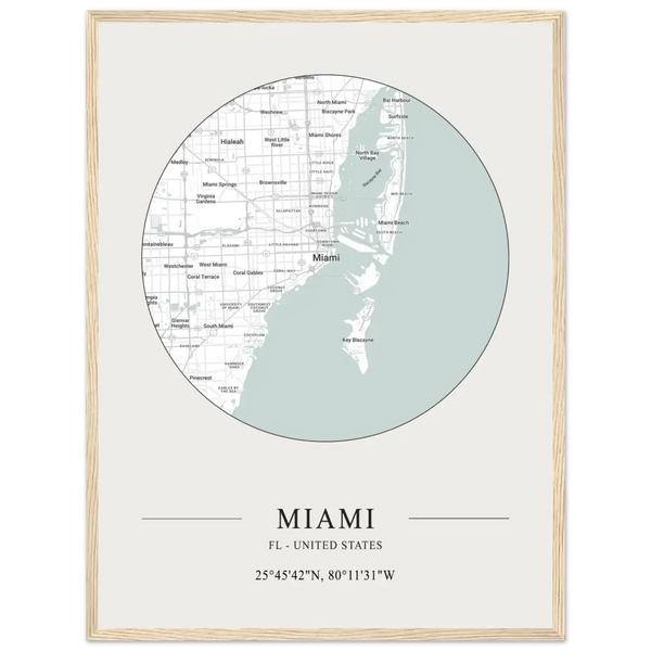 Miami Florida United States - Minimalist Map Poster - Matte / 18 x 24″ (45 x 60cm) / Wood - Poster