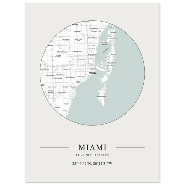 Miami Florida United States - Minimalist Map Poster - Matte / 8 x 12″ (21 x 29.7cm) / None - Poster